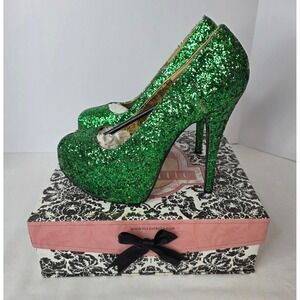 Bordello Pleaser Teeze-06G Green Glitter Platform Pumps Heels sz10 Burlesque
327